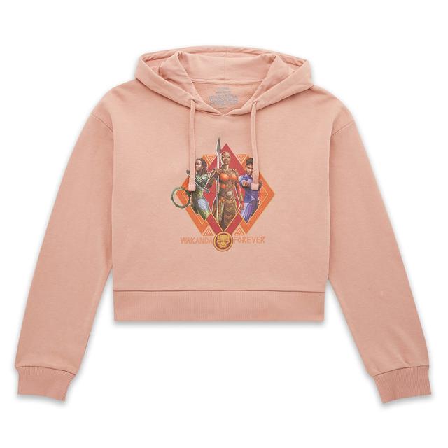 Wakanda Forever Nakia Okoye And Shuri Composition Women's Cropped Hoodie - Dusty Pink - L - Dusty pink on Productcaster.