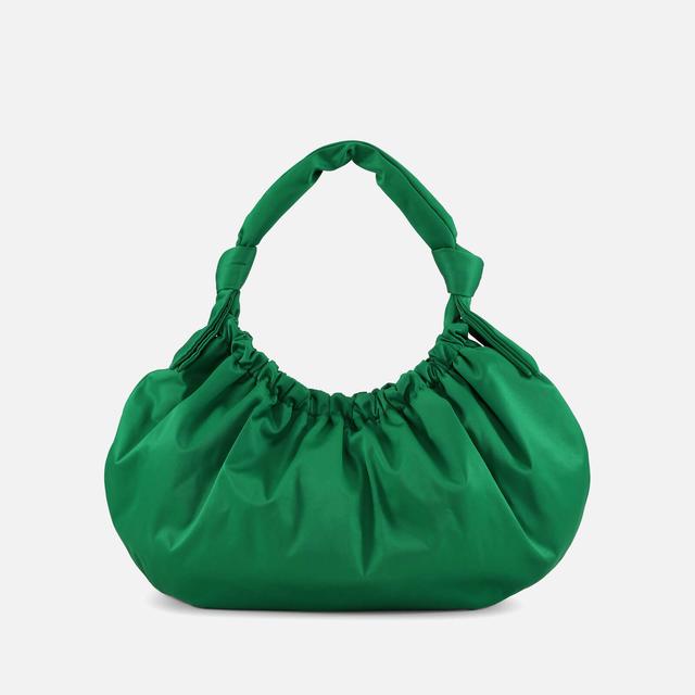 Ganni Large Occasion Satin Hobo Bag Green on Productcaster.