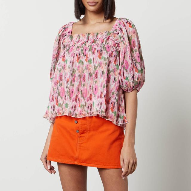 Ganni Pleated Georgette Puff Sleeve Smock Top - EU 40/UK 12 on Productcaster.