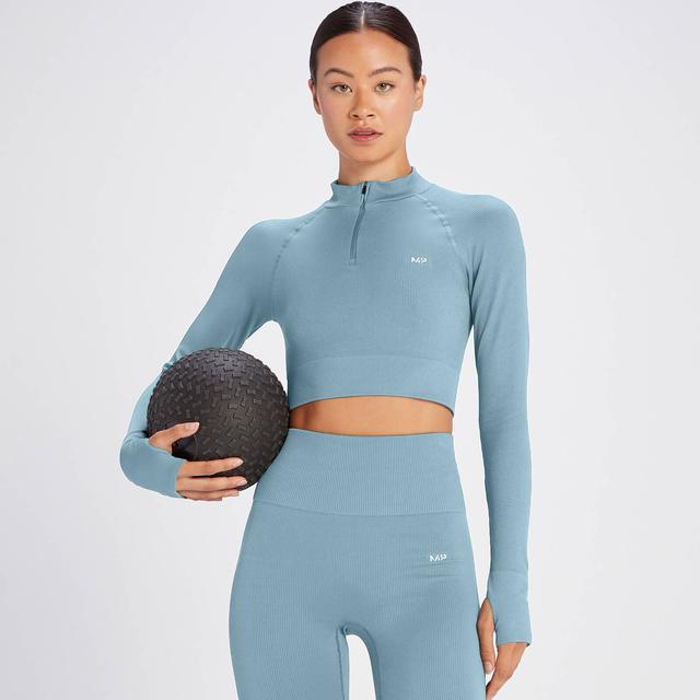 MP Women's Tempo Rib Seamless Crop 1/4 Zip - Graphine Blue - L on Productcaster.