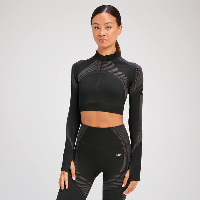 MP Dámský Tempo Ultra Seamless Crop Top s Dlouhým Rukávem 1/4 Zip – Černý - XS on Productcaster.