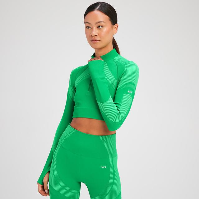 MP Dámský Tempo Ultra Seamless Crop Top s Dlouhým Rukávem 1/4 Zip – Zářivě Zelené - XS on Productcaster.