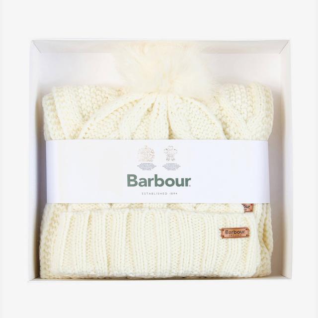 Barbour Ridley Knit Beanie and Scarf Set Cream on Productcaster.