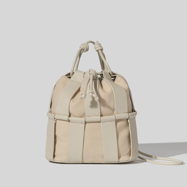 Hereu Llinera Caged Leather and Canvas Shoulder Bag Beige on Productcaster.