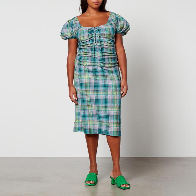 Ganni Checked Cotton-Blend Seersucker Midi Dress - EU 42/UK 14 on Productcaster.