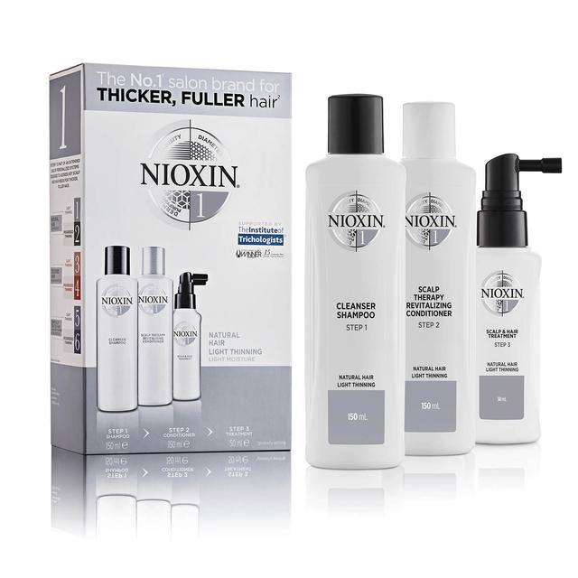 NIOXIN 3-Part System 1 Trial Kit for Natural Hair with Light Thinning on Productcaster.