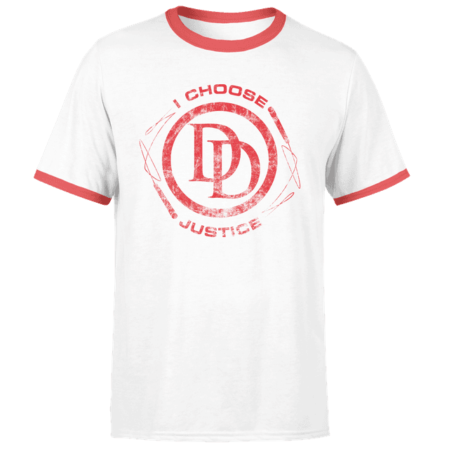 Marvel Daredevil I Choose Justice Men's Ringer T-Shirt - White/Red - XXL - White/Red on Productcaster.