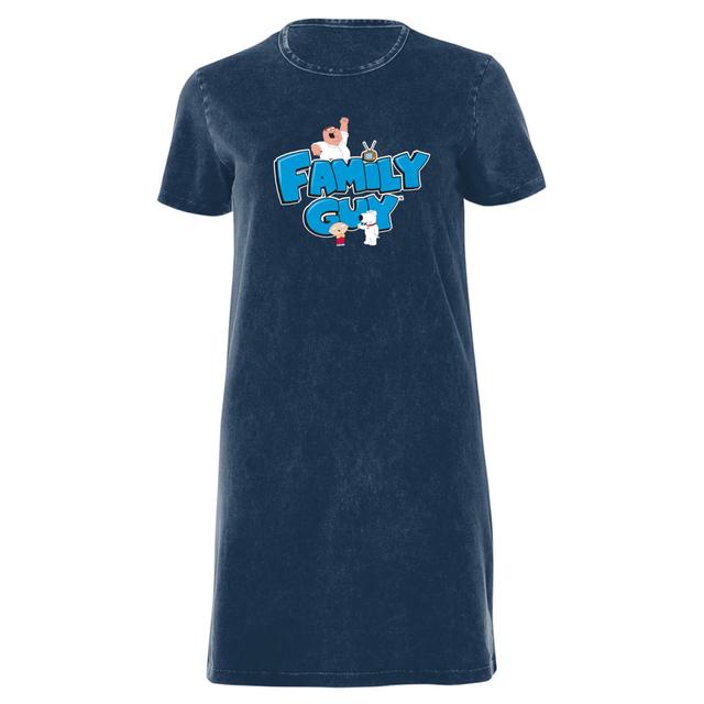 Family Guy Character Logo Women's T-Shirt Dress - Navy Acid Wash - XXL - Navy Acid Wash on Productcaster.