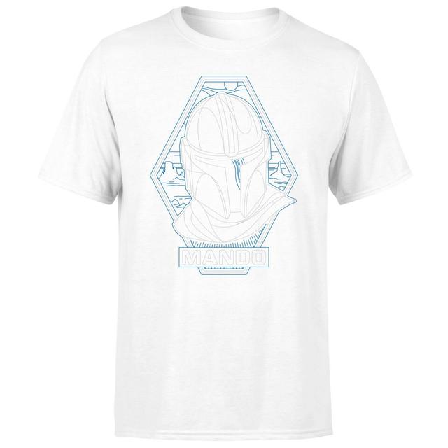 Star Wars The Mandalorian Mando Line Art Badge Men's T-Shirt - White - L on Productcaster.