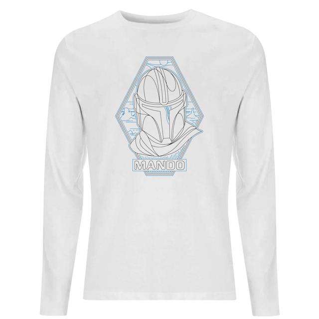 Star Wars The Mandalorian Mando Line Art Badge Men's Long Sleeve T-Shirt - White - L on Productcaster.