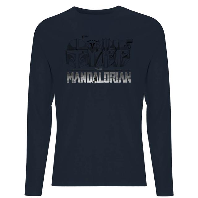 Star Wars The Mandalorian Helmets Line Art - Light Base Men's Long Sleeve T-Shirt - Navy - L on Productcaster.