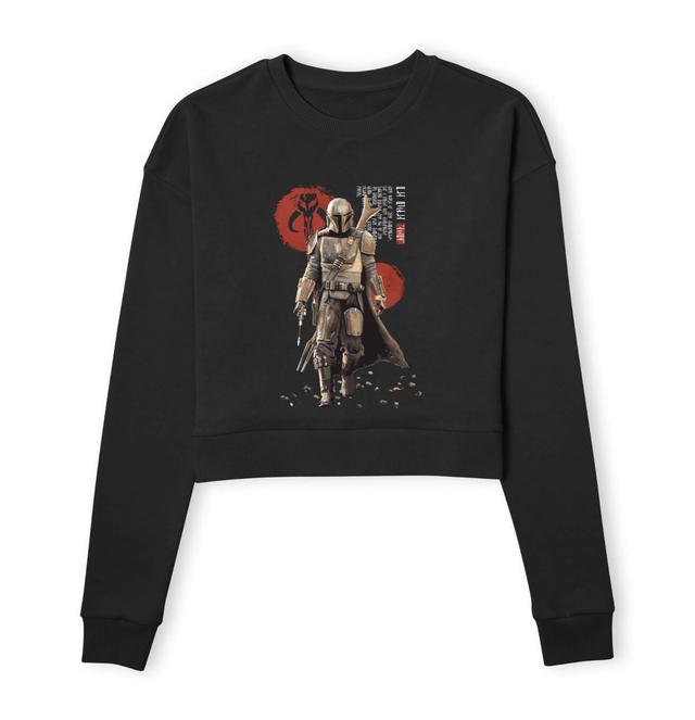 Star Wars The Mandalorian Mando'a Script Women's Cropped Sweatshirt - Black - L on Productcaster.