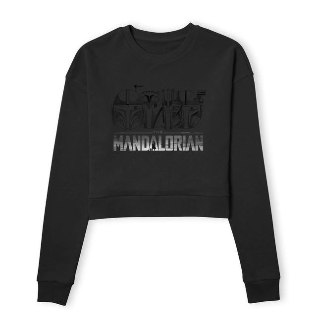 Star Wars The Mandalorian Helmets Line Art - Light Base Women's Cropped Sweatshirt - Black - XS on Productcaster.