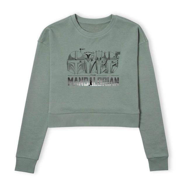 Star Wars The Mandalorian Helmets Line Art - Light Base Women's Cropped Sweatshirt - Khaki - XS on Productcaster.