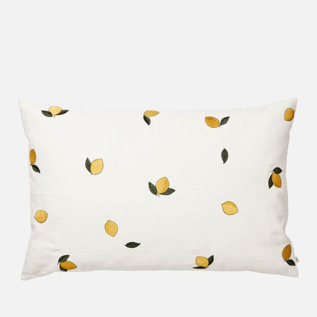 Broste Copenhagen Embroidered Cushion Cover - Lemon - 40cm x 60cm on Productcaster.