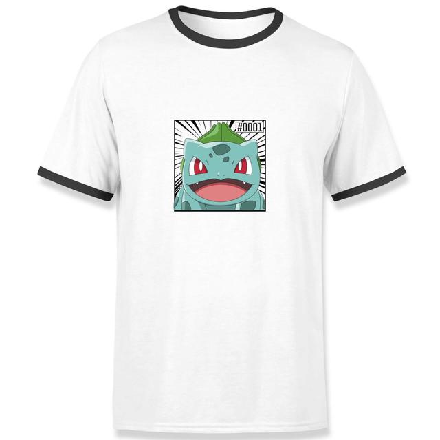 Pokémon Pokédex Bulbasaur #0001 Hombre Ringer Camiseta - Blanco/Negro - S on Productcaster.