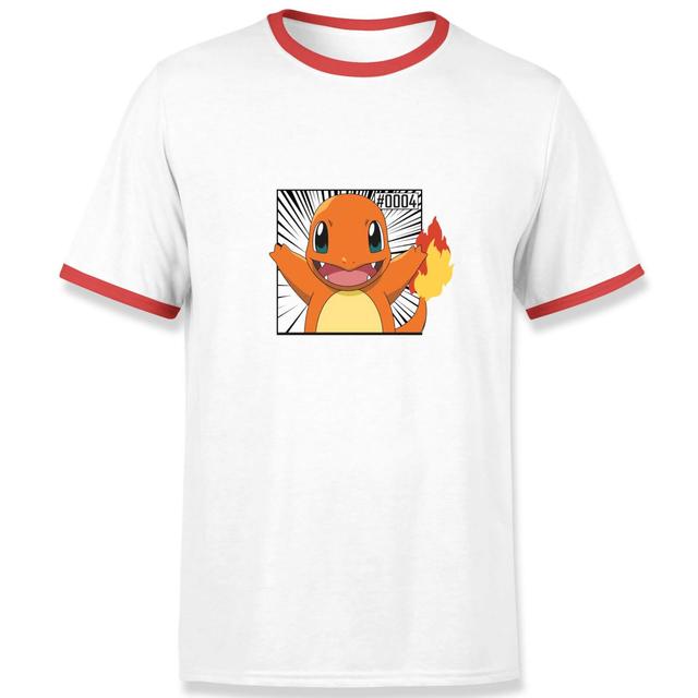 Pokémon Pokédex Glumanda #0004 Ringer T-Shirt - Weiß/Rot - L on Productcaster.