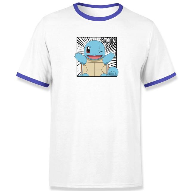 Pokémon Pokédex Squirtle #0007 Hombre Ringer Camiseta - Blanco/Azul Marino - L on Productcaster.