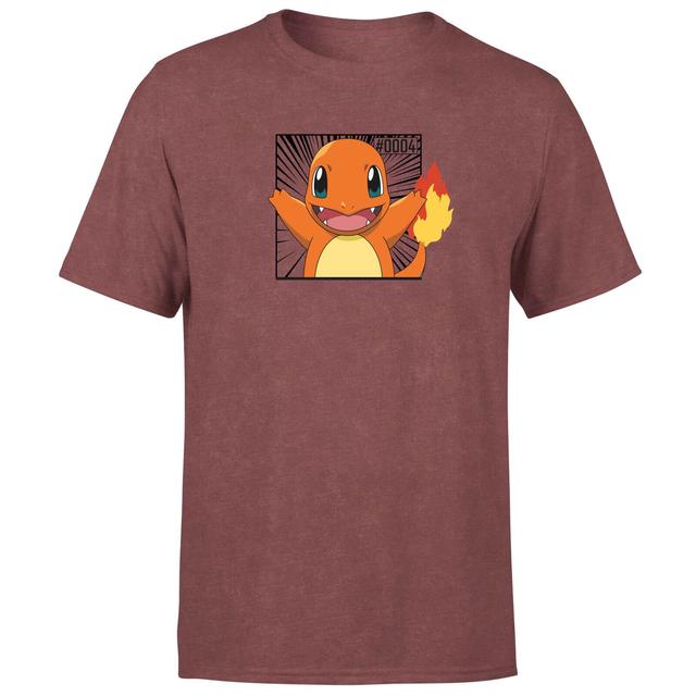 Pokémon Pokédex Charmander #0004 Men's T-Shirt - Burgundy Acid Wash - L on Productcaster.