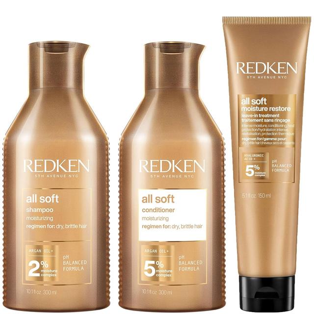 Redken All Soft Shampoo, Conditioner and Moisture Restore Leave-In Treatment, Hydrating Bundle, Softness & Shine, for Dry Hair on Productcaster.