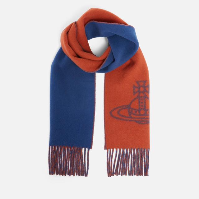 Vivienne Westwood Single Orb Jacquard-Logo Wool Scarf Blue on Productcaster.