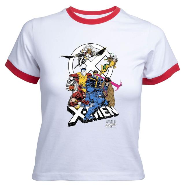 X-Men Super Team Women's Cropped Ringer T-Shirt - White Red - XXL on Productcaster.