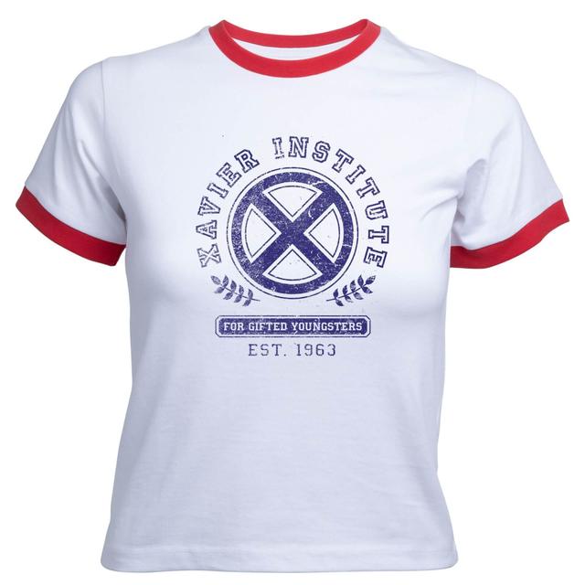 X-Men Xavier Institute For Gifted Youngsters Women's Cropped Ringer T-Shirt - White Red - XS on Productcaster.