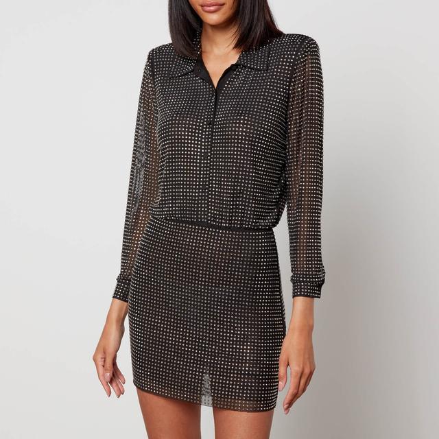 Self-Portrait Crystal-Embellished Mesh Mini Shirt Dress - UK 10/US 6 on Productcaster.