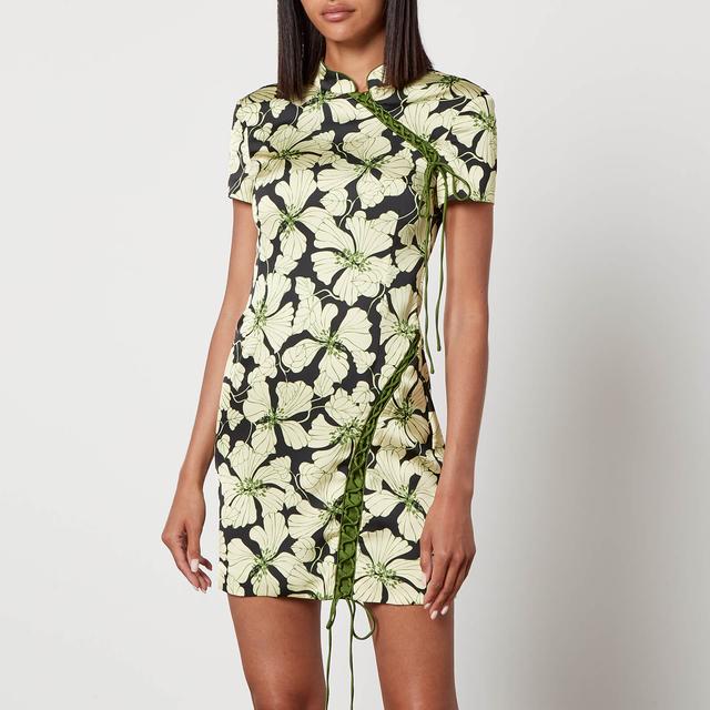 De La Vali Trapeze Floral-Print Satin Mini Dress - UK 14 on Productcaster.