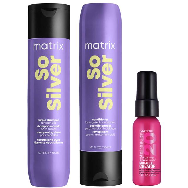 Matrix So Silver Shampoo 300ml, Conditioner 300ml + Mini Miracle Creator 30ml For Blonde, Silver & Grey Hair (Worth £32.89) on Productcaster.