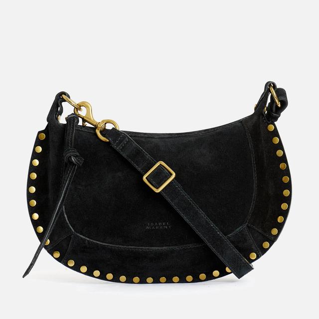 Isabel Marant Oskan Moon Studded Suede Shoulder Bag Black on Productcaster.