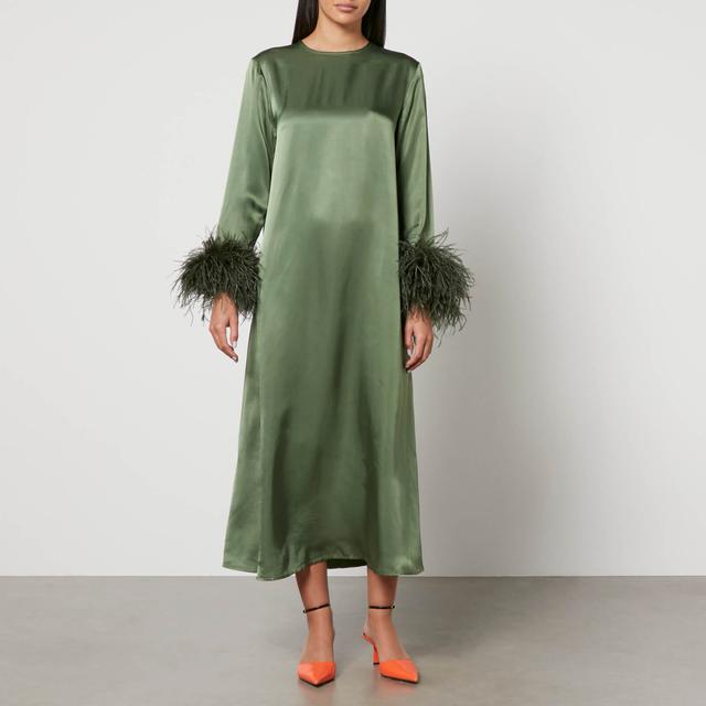 Sleeper Suzi Feather-Trimmed Satin Midi Dress - M on Productcaster.