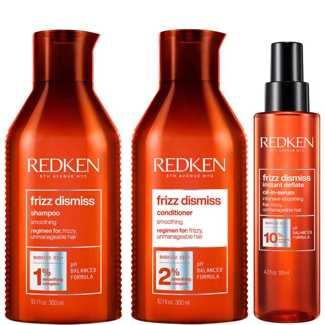 Redken Frizz Dismiss Shampoo, Conditioner and Hair Serum Routine for Smoothing Frizzy Hair on Productcaster.