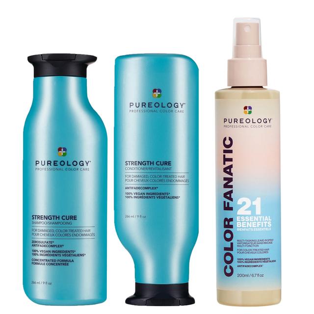 Pureology Strength Cure Shampoo, Conditioner and Color Fanatic Spray Routine for Damaged Hair on Productcaster.