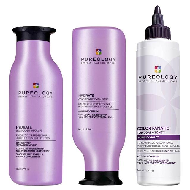 Pureology Hydrate Shampoo, Conditioner and Color Fanatic Purple Toner Routine for Neutralising and Hydrating Brassy Tones on Productcaster.