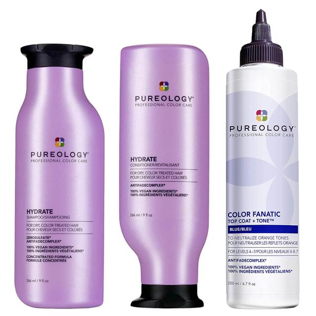 Pureology Hydrate Shampoo, Conditioner and Color Fanatic Blue Toner Routine for Neutralising and Hydrating Brassy Tones on Productcaster.