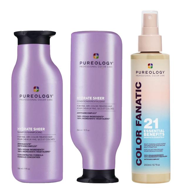 Pureology Hydrate Sheer Shampoo, Conditioner and Color Fanatic Spray Routine for Dry, Colour Treated Hair on Productcaster.