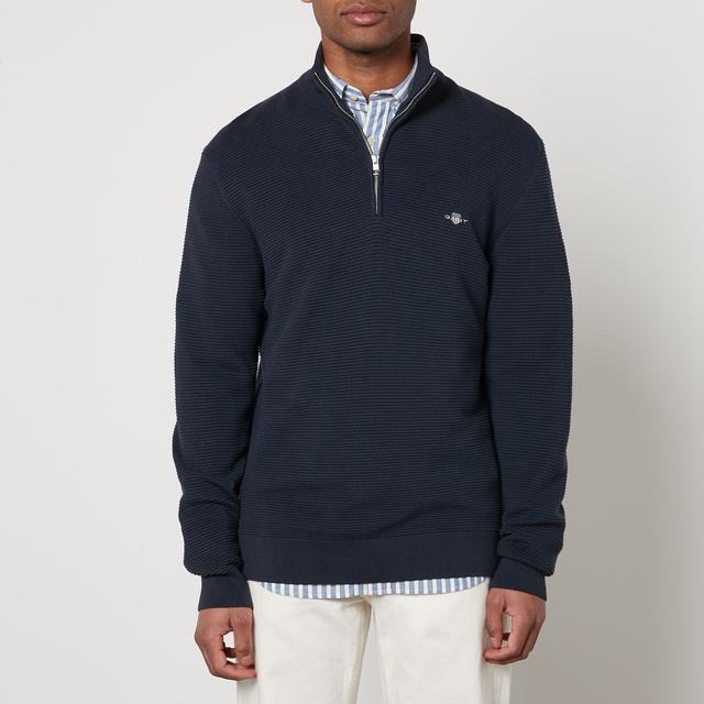 GANT Textured Cotton Half Zip Knitted Jumper - S on Productcaster.