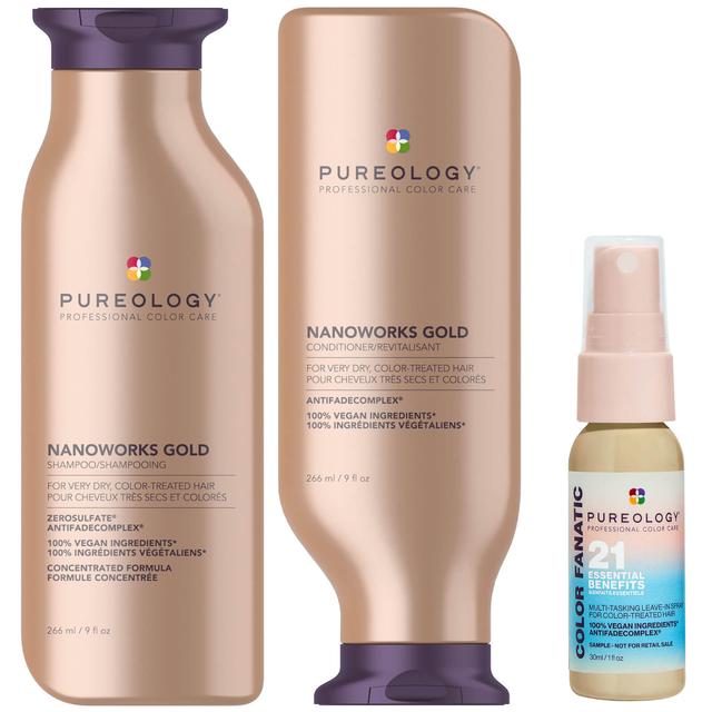 Pureology Nanoworks Gold Shampoo 266ml, Conditioner 266ml and Color Fanatic Mini 30ml For Dry, Coloured Hair (Worth £64.08) on Productcaster.