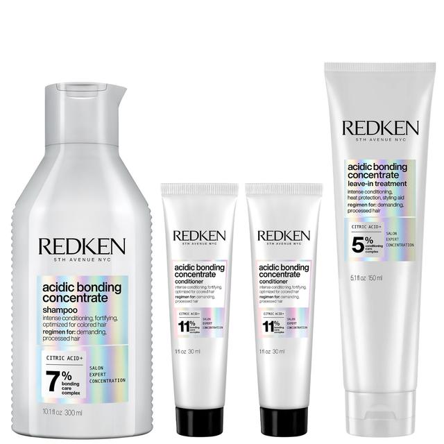 Redken Acidic Bonding Concentrate Shampoo 300ml, 2x Conditioner 30ml, and Leave-in Hair Treatment 150ml Bundle (Worth £56.54) on Productcaster.