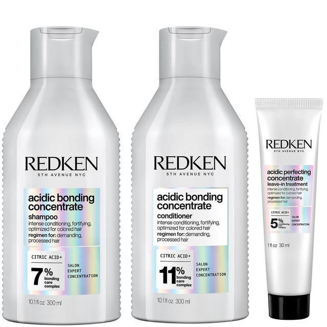 Redken Acidic Bonding Concentrate Shampoo 300ml, Conditioner 300ml and Leave-in Treatment 30ml Bundle on Productcaster.