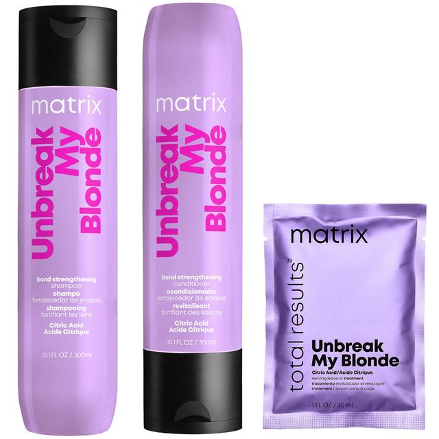 Matrix Unbreak My Blonde Shampoo 300ml, Conditioner 300ml + Mini Leave-in 30ml For Chemically Over-processed Hair (Worth £34.09) on Productcaster.