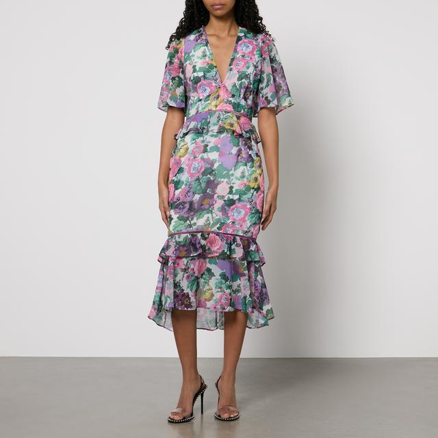 Hope & Ivy Hattie Frill Floral-Print Chiffon Midi Dress - UK 8 on Productcaster.