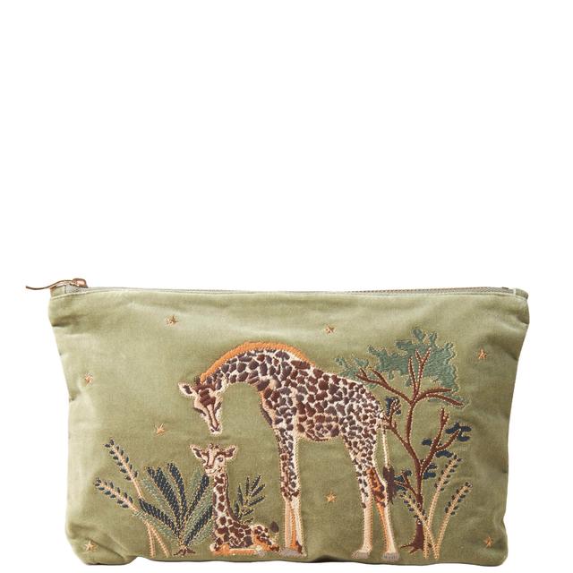 Elizabeth Scarlett Giraffe Mother and Baby Olive Velvet Everyday Pouch on Productcaster.