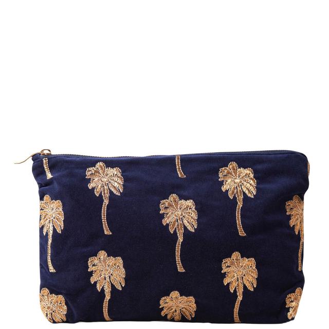 Elizabeth Scarlett Gold Palm Navy Velvet Everyday Pouch on Productcaster.