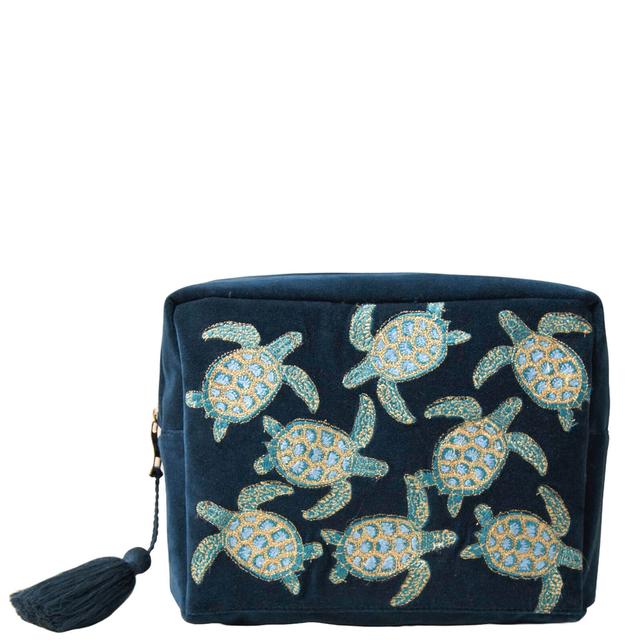 Elizabeth Scarlett Turtle Conservation Marine Navy Velvet Wash Bag on Productcaster.