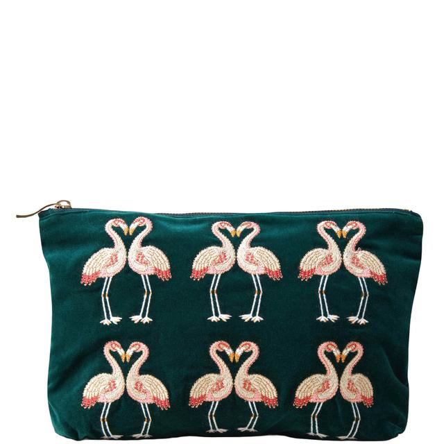 Elizabeth Scarlett Flamingo Emerald Velvet Everyday Pouch on Productcaster.