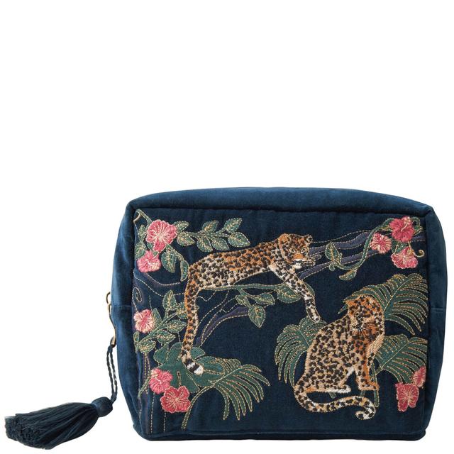 Elizabeth Scarlett Jungle Jaguar Ink Blue Velvet Wash Bag on Productcaster.