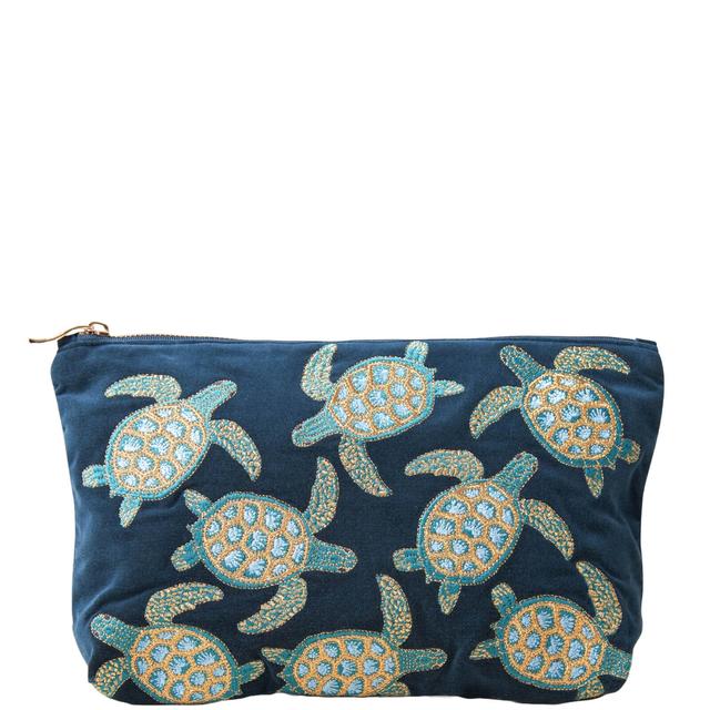 Elizabeth Scarlett Turtle Conservation Marine Navy Velvet Everyday Pouch on Productcaster.