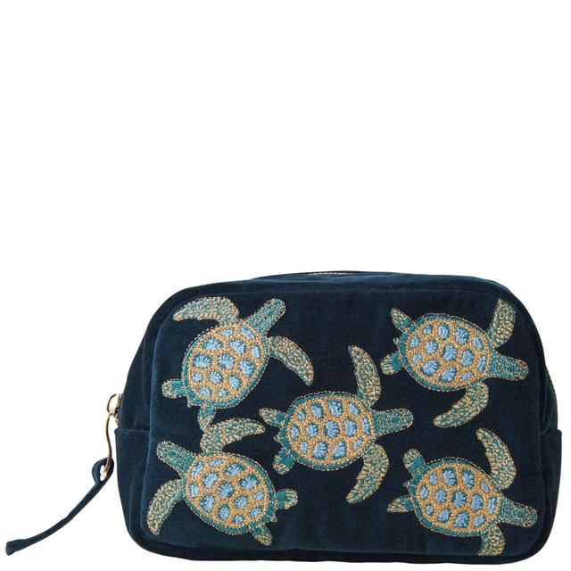 Elizabeth Scarlett Turtle Conservation Marine Navy Velvet Cosmetics Bag on Productcaster.